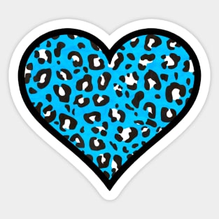 Sky Blue, Black and White Leopard Print Heart Sticker